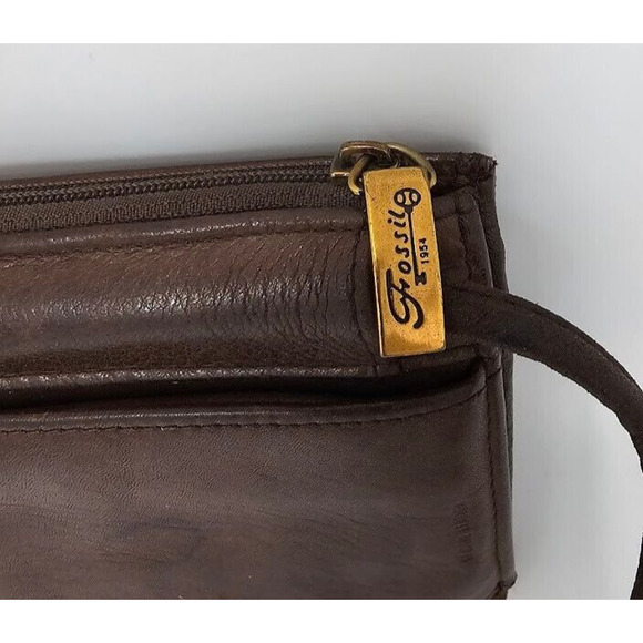 Fossil Crossbody Wallet Organizer Envelope Cell Phone Case Brown Leather - Picture 9 of 11